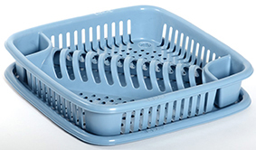 Egouttoir à vaisselle en plastique 12 assiettes + plateau bleu cendre