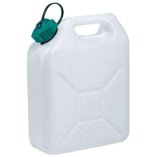 Jerrican en plastique transparent avec bouchon simple et poignée intégrée, capacité 5 litres
