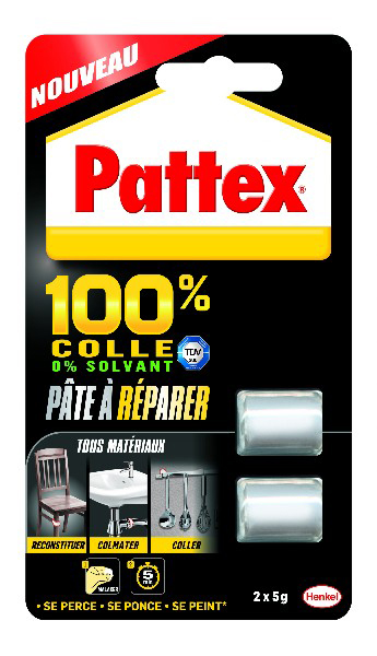 Colle Multi-usages 100% Pâte à réparer, blister de 2x5g