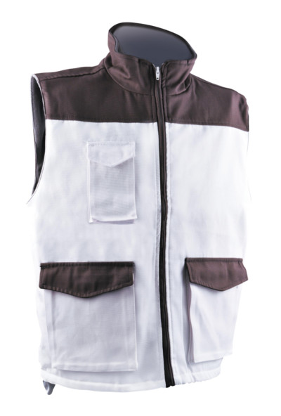 Gilet Multipoches Doublé Polaire Gris/Blanc