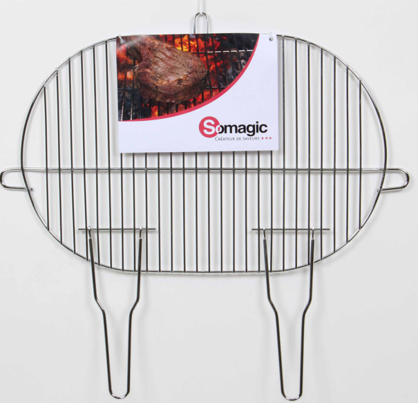 Grille de barbecue ovale 50.5 x 33 cm en acier inoxydable robuste