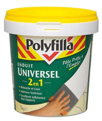 Enduit universel 2 en 1 blanc de 1 kg en pot pour rebouchage et lissage intérieur