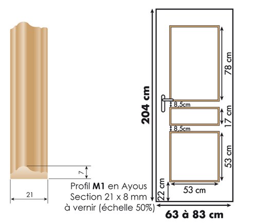 Décor de porte : kit 3 panneaux droits à vernir