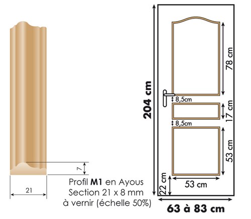 Décor de porte : kit 3 panneaux doucine à vernir