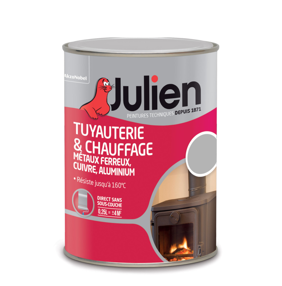 Peinture Tuyauterie et Chauffage Métaux Ferreux, Cuivre, Alu Brillant Blanc 0.25L JULIEN DOD