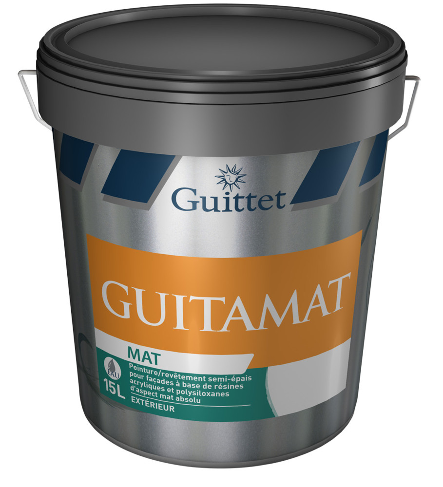 Pot de peinture Guitamat 15L pour façades, finition semi épais D3, blanc mat