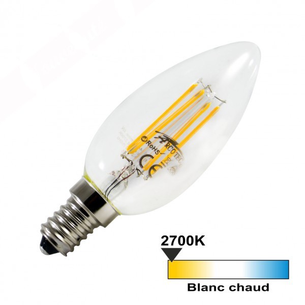 Ampoule Led à filament Flamme 4W E14, équivalent 40W lumière chaude, lot de 2