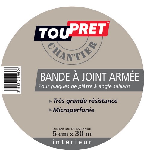 Bande à joint armée 5 cm x 30 m pour le renforcement et l'enduit des murs intérieurs