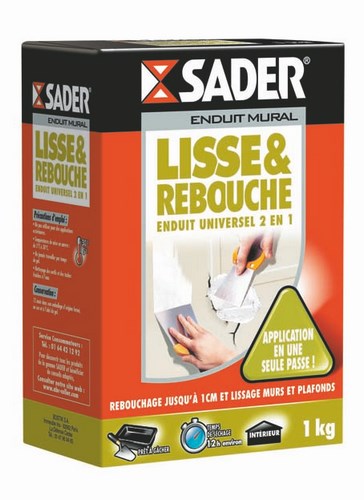 Enduit de rebouchage et de lissage intérieur Universel Lisse et Rebouche 2 en 1, blanc, en pot.