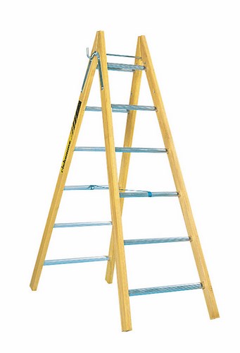 Échelle double de menuiserie MD2 en bois et aluminium avec 11 marches, robuste et stable pour usage professionnel.