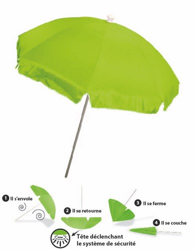 Parasol de plage à fermeture sécurisée automatique 180cm - 5 coloris assortis