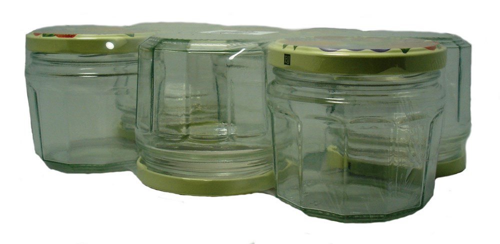 Pack de 6 confituriers en verre 340 ml avec couvercles à motif fruits