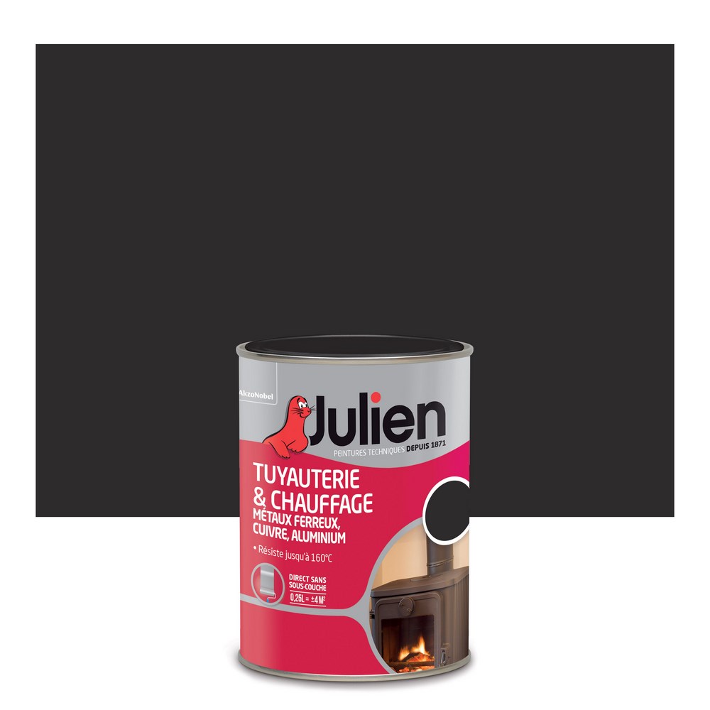 Peinture Tuyauterie et chauffage Mat métaux ferreux, cuivre, alu Noir 0.25L