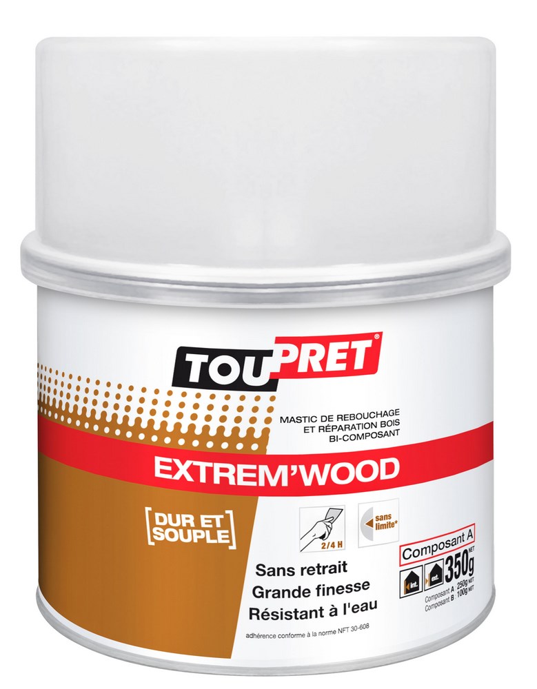 Mastic de rebouchage et réparation bois bi-composant Extrem'wood 0.350kg  TOUPRET