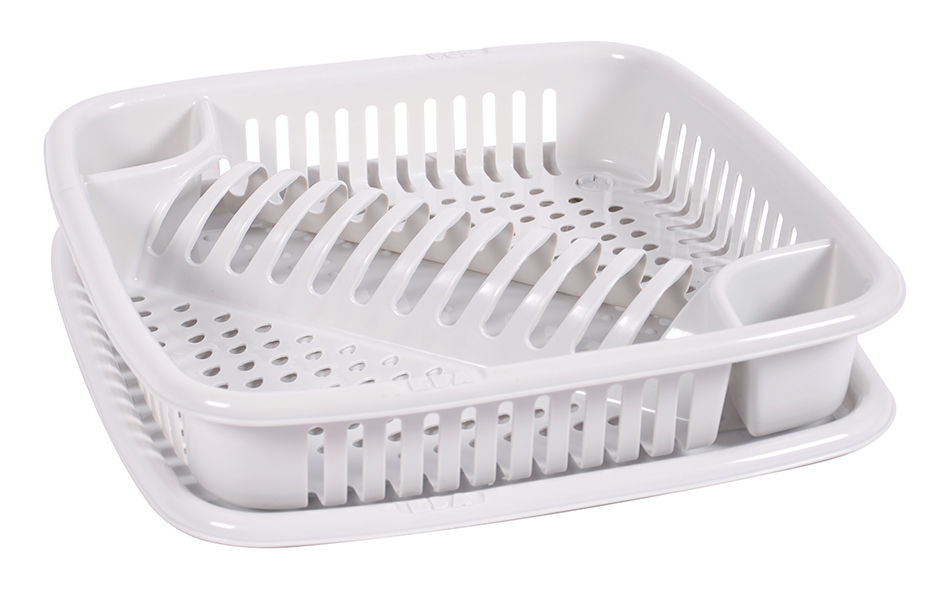 Egouttoir à Vaisselle en Plastique 12 Assiettes + Plateau Blanc Cérusé