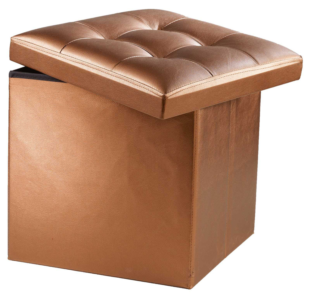 Pouf capitonné pliable PVC uni 38x38x38cm Cuivre