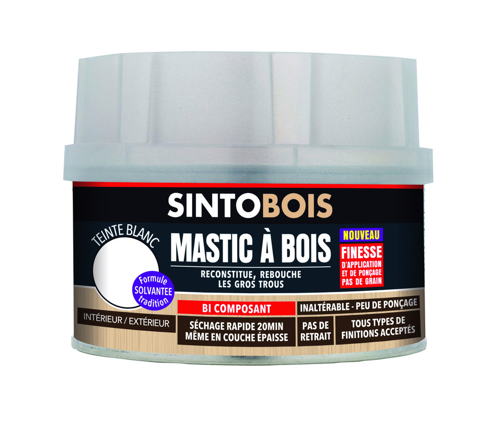 Sintobois Mastic à bois de Finition Blanc 500 ml