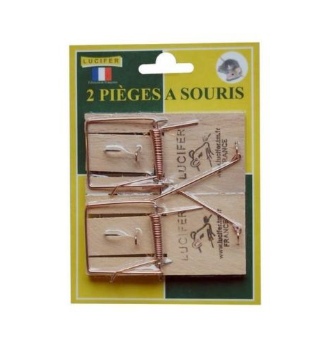 Lot de 2 pièges à souris traditionnels sur socle en bois