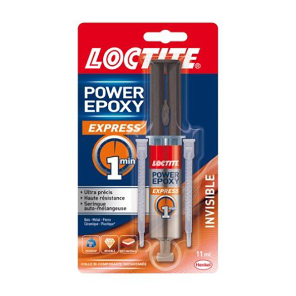 Loctite Epoxy Express 1mn Invisible Seringue 11ml sous Blister