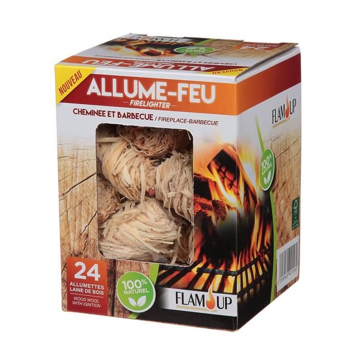 Allume-Feu Laine de Bois + Allumette Intégrée x24