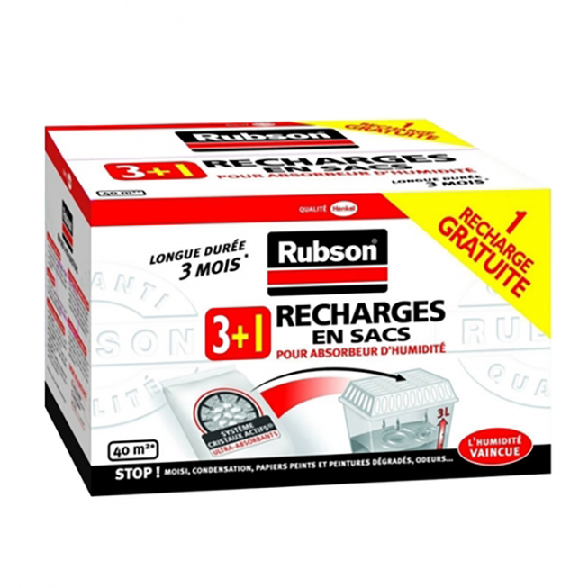 Recharges en sac de granulés pour absorbeur d'humidité, lot de 3 x 1 kg avec 1 kg offert pour contrôler l'humidité ambiante.