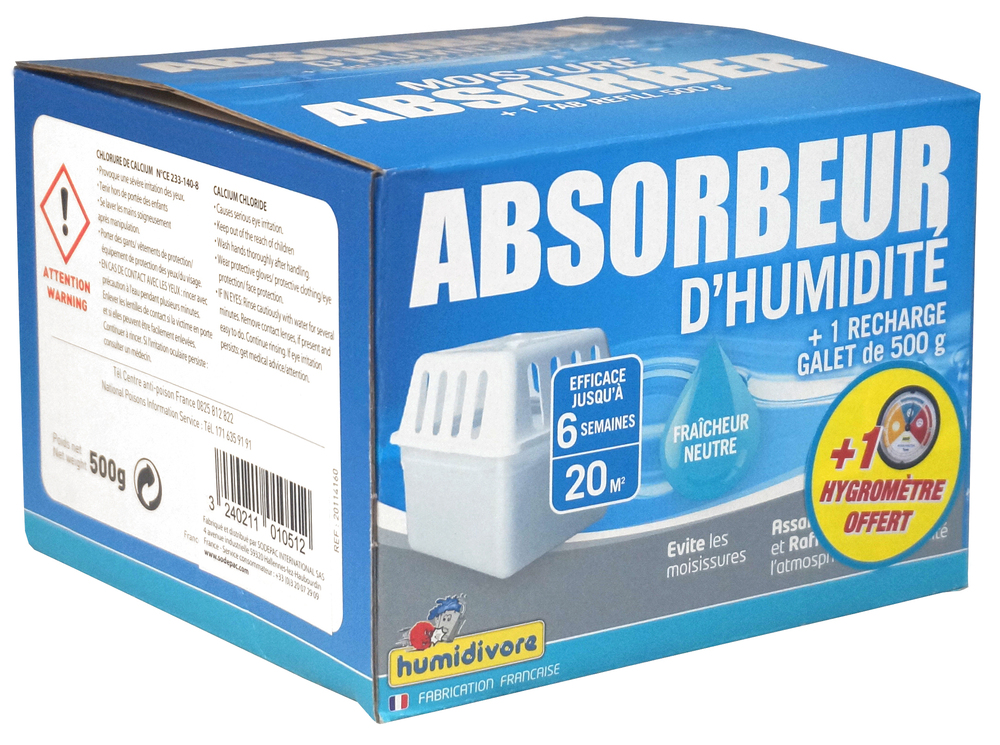 Humidivore absorbeur H35 + galet 500gr neutre + Hygromètre Seko Offert