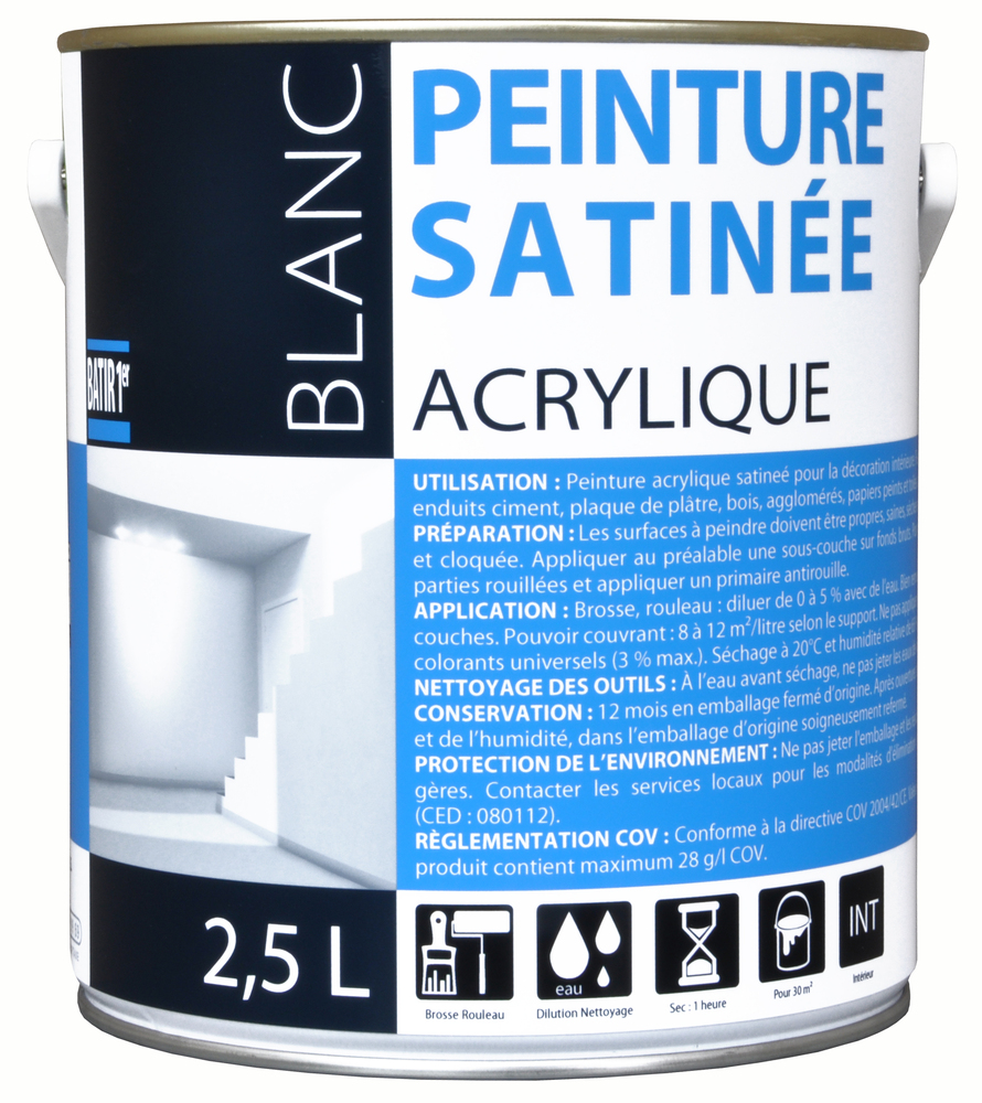 Batir 1er Peinture Acrylique Satinée Blanc 2.5L