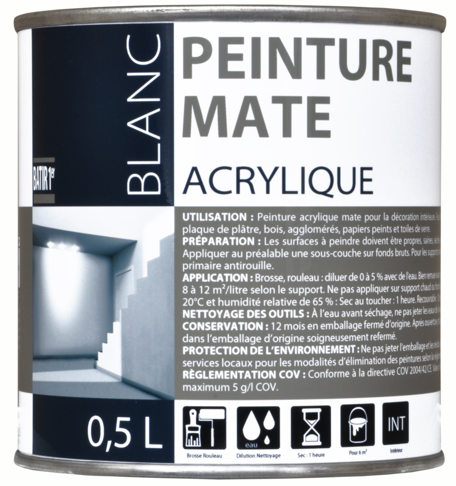 Batir 1er Peinture Acrylique Mate 0.5L