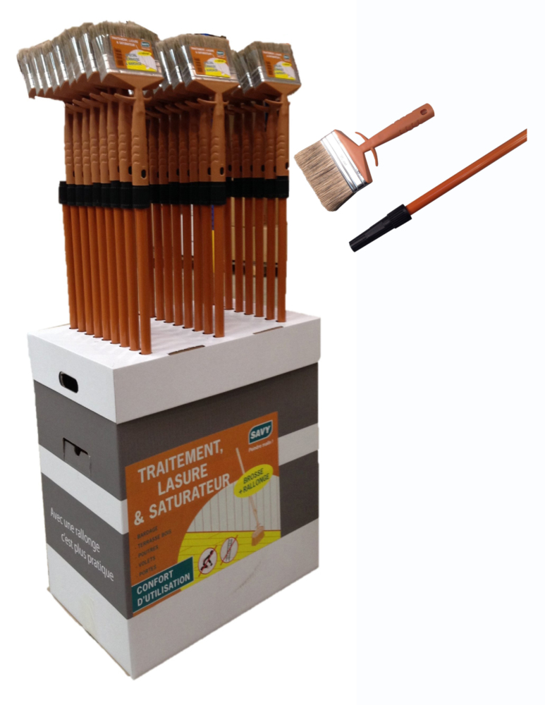 Ensemble complet d'outillage de peintre de 27 pièces avec rallonge et brosse pour lasure et saturateur, présenté en coffret de rangement.