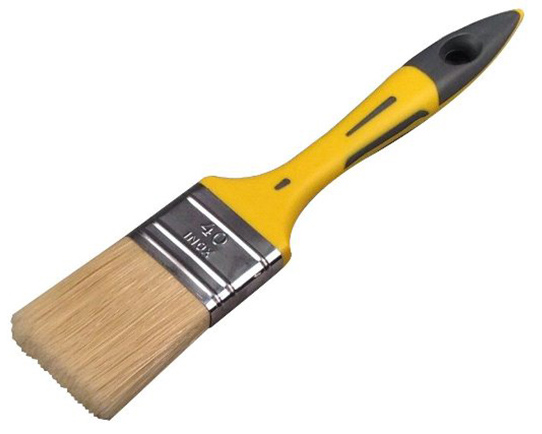 Pinceau plat Bi-Matière à poils synthétiques pour Peinture Brillante et Laque, manche ergonomique.