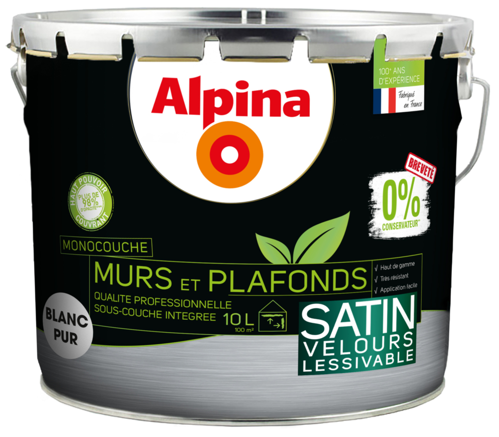 Alpina 0% Conservateur Mur Plaf Monocouche Velours 10L Blanc