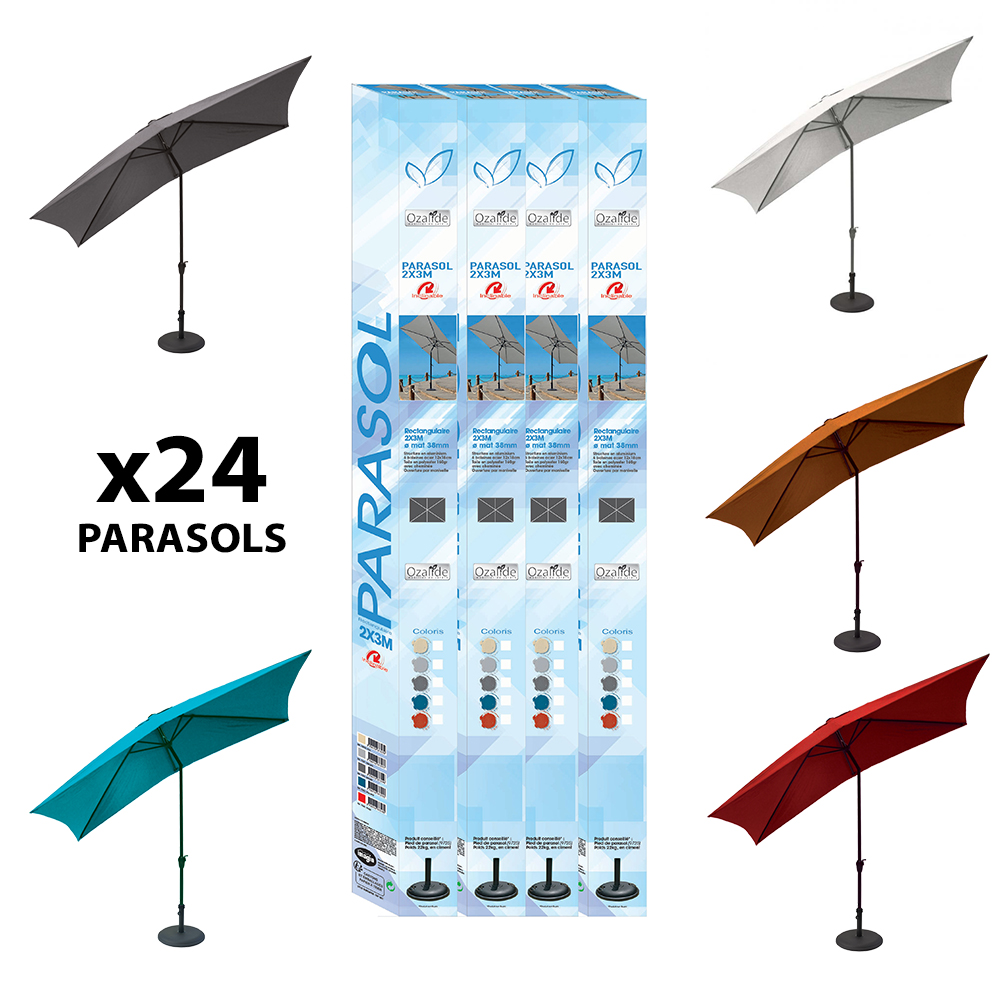 Display 24 parasols rectangle 3x2m