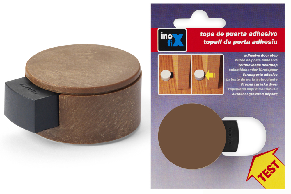 Butée de porte ronde Ø40 mm en bois avec amortisseur, finition naturelle pour protection murale.