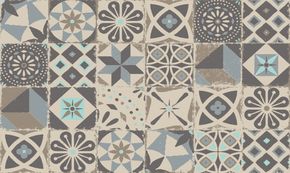 Tapis Velvet Carreau Ciment Blue Taupe