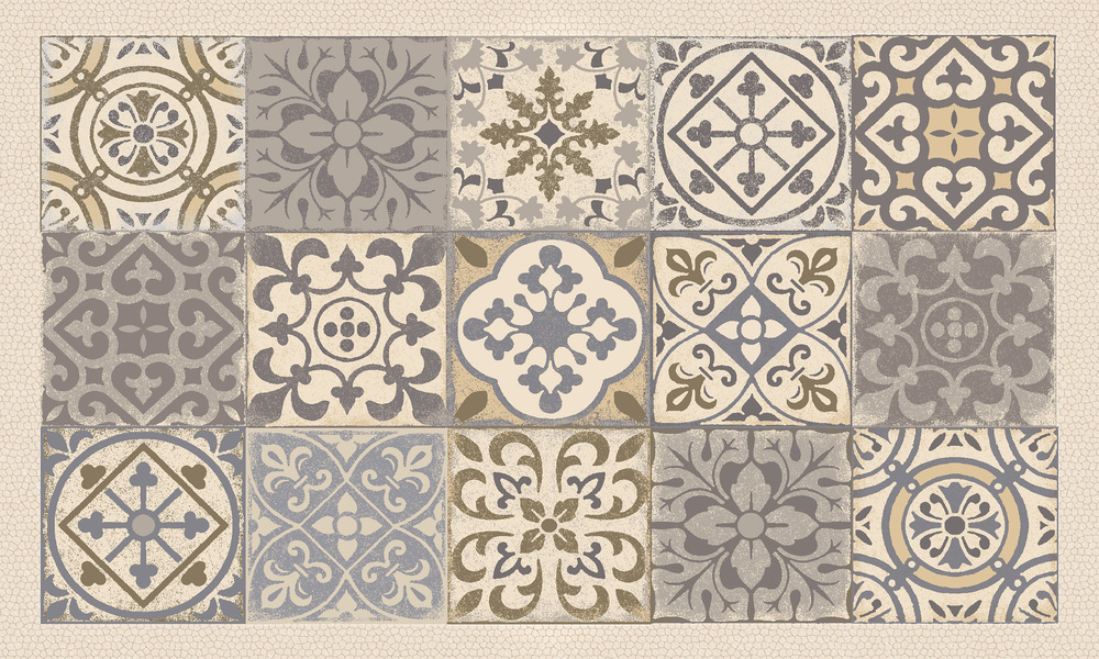 Tapis Velvet Carreau Ciment Ocre
