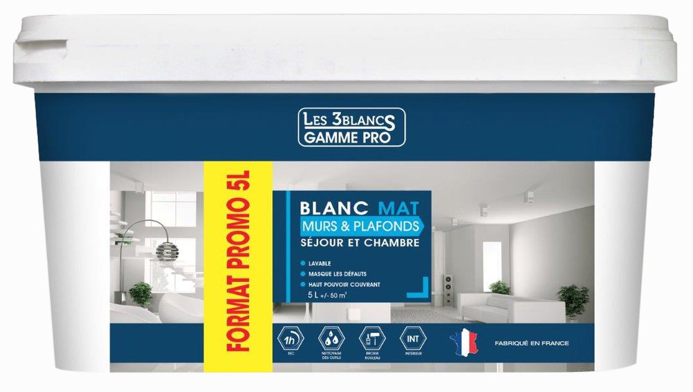 Les 3 Blancs Mur et Plafond Mat 5L