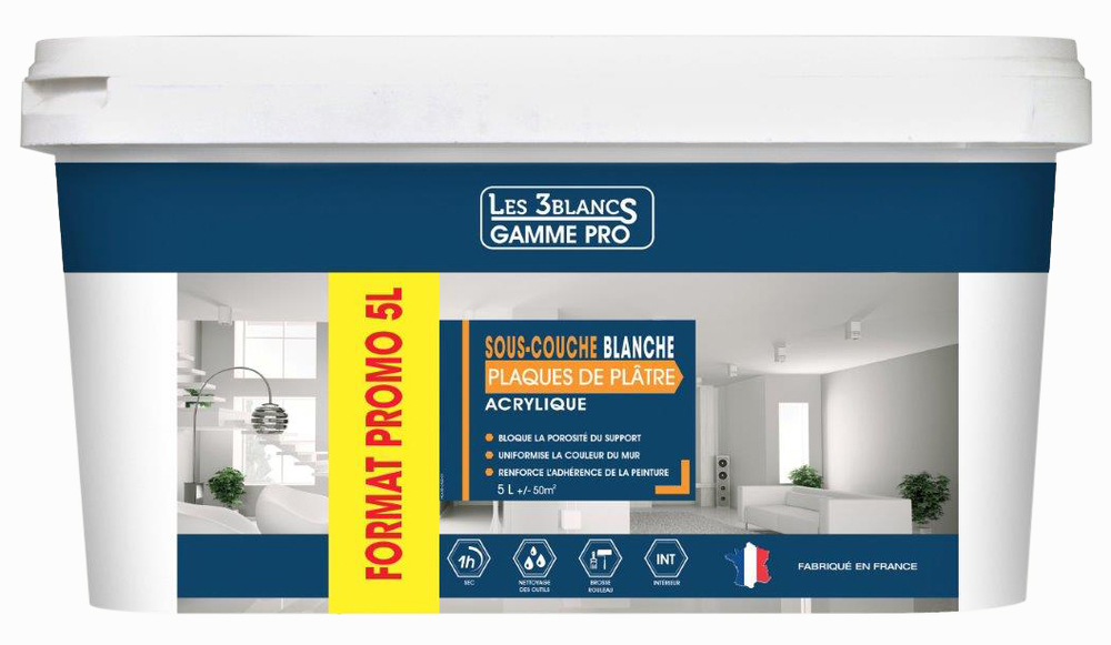 Les 3 Blancs Sous Couche Plaques de Plâtre 5L