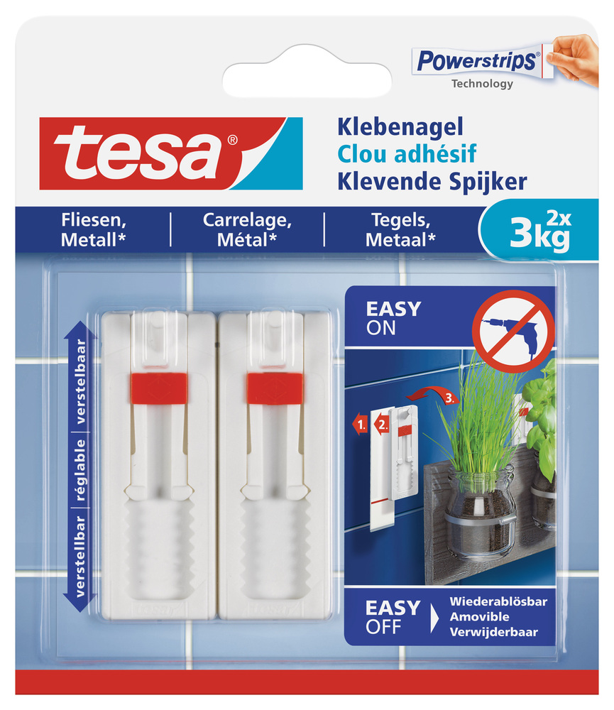 Lot de 2 clous adhésifs ajustables pour surfaces lisses, capacité 3 kg, fixation sans perçage