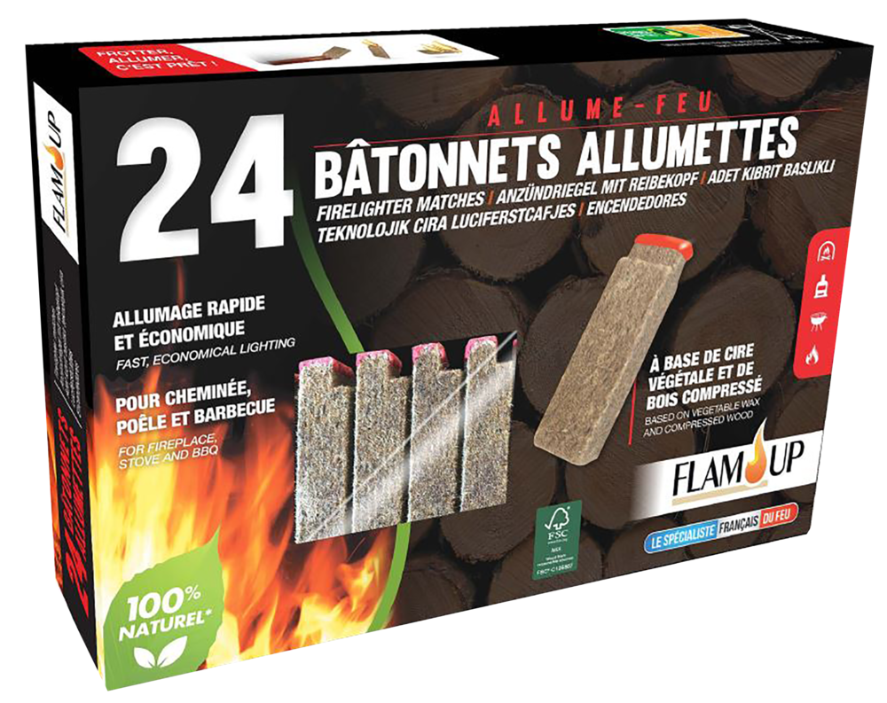 Allume-Feu 24 Bâtonnets Allumettes 100% Naturel