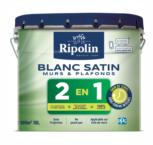 Peinture Murs et Plafonds 2en1 Sous Couche Intégrée Blanc 10L