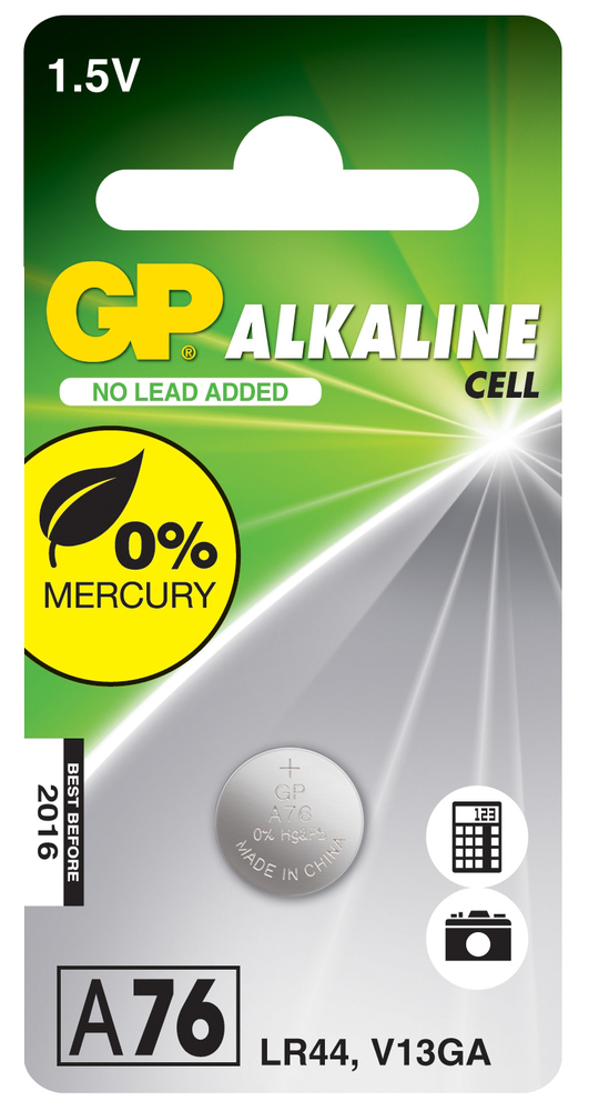 GP Pile Bouton Alcaline A76 - LR44/V13GA Blister de 1