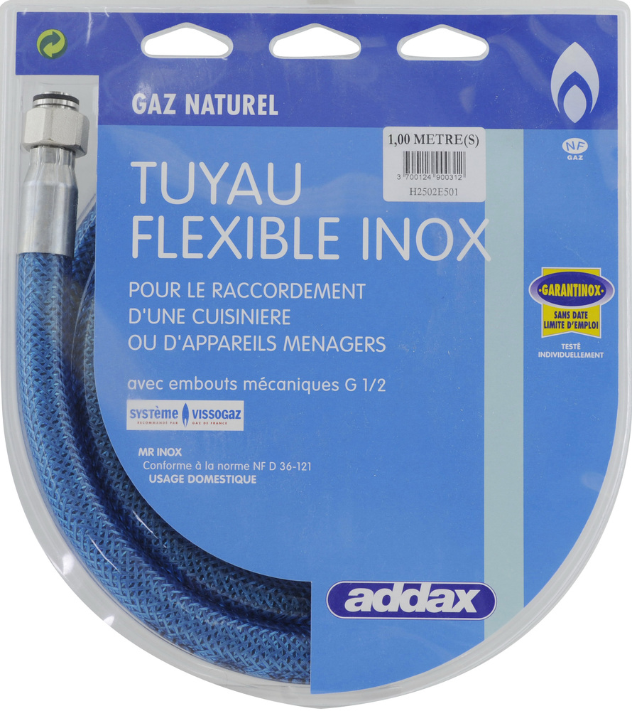 Tuyau Flexible Inox Gaz Naturel MR-INOX - Date Illimitée en Blister ADDAX