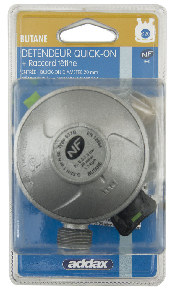 Détendeur QUICK-ON Butane Avec Tétine Ø20 NF GAZ en Blister