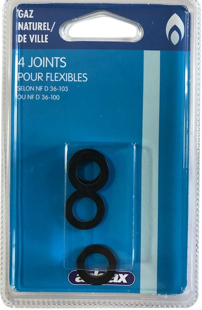 Joints Noirs pour Flexibles Gaz Naturel Lot de 4 en Blister