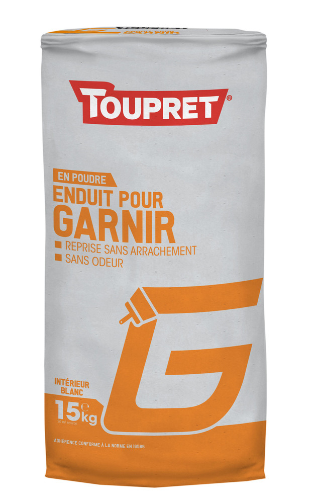 Sac d'enduit en poudre 15 kg pour garnir et lisser les murs.