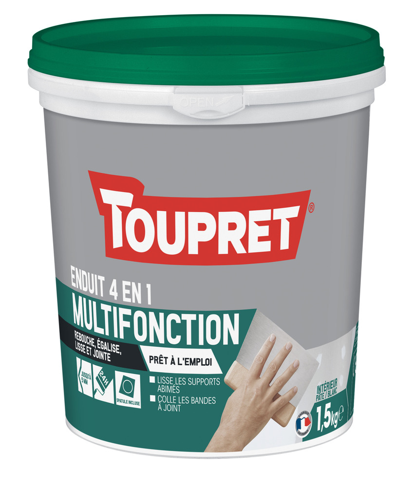 Pot d'enduit de rebouchage intérieur et multi-usages Multifonction 4 en 1 Pâte 1.5 kg prêt à l'emploi