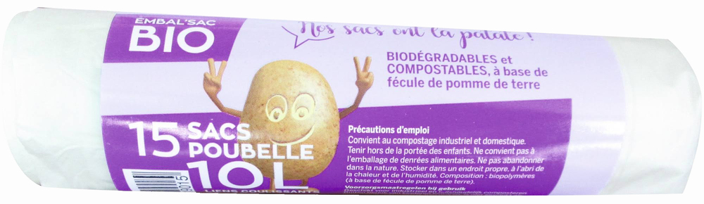 Sacs Poubelle 10L Coulissant Biodégradable Embal'Sac Rlx de 15