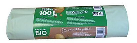 Sacs poubelle biodégradables 100L en rouleau de 15 pour déchets ménagers