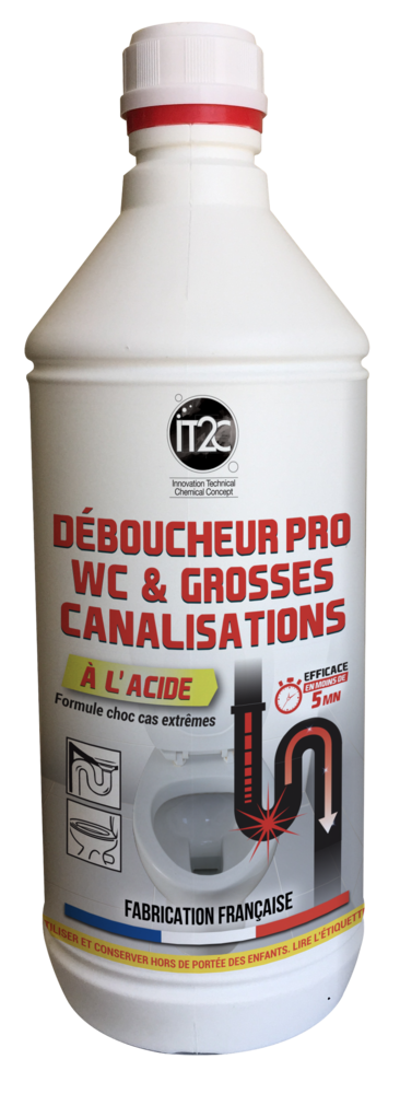 IT2C Déboucheur Pro WC & Grosses Canalisations à l'Acide 1L IT2C