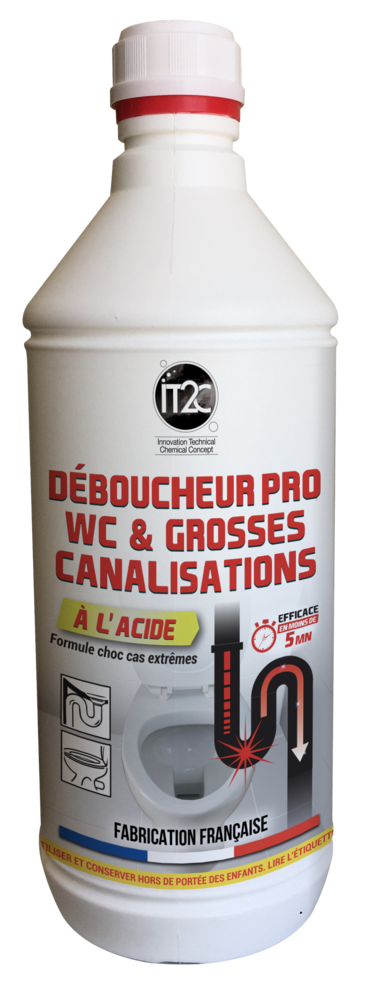 IT2C Déboucheur Pro WC & Grosses Canalisations à l'Acide 1L